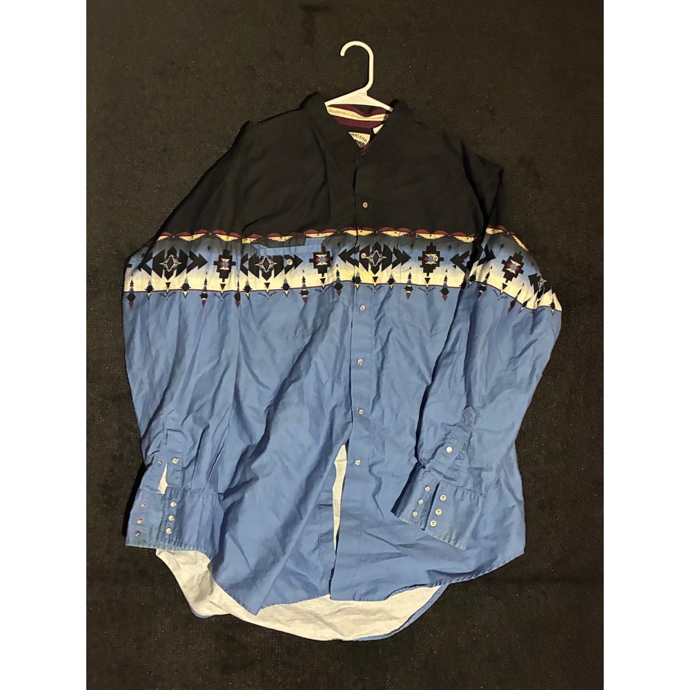 Cumberland Outfitters Mens XXL Western Shirt Aztec Geometric Pearl Snap Blue